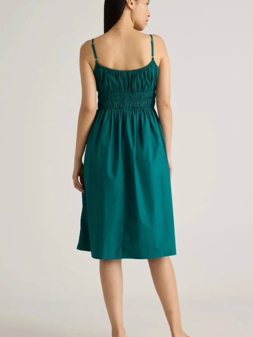 Quince 100% Organic Cotton Keyhole Midi Dress in Garden Green - Picture 3 of 9